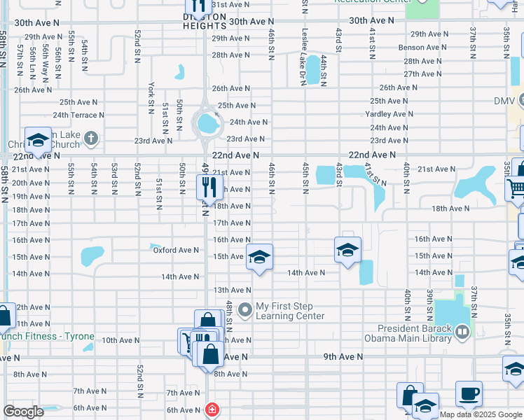 map of restaurants, bars, coffee shops, grocery stores, and more near 4630 18th Avenue North in Saint Petersburg