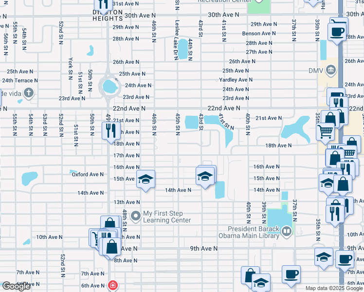 map of restaurants, bars, coffee shops, grocery stores, and more near 4482 18th Avenue North in St. Petersburg