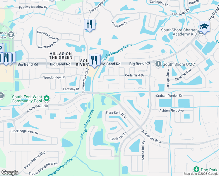 map of restaurants, bars, coffee shops, grocery stores, and more near 13419 Silvercreek Drive in Riverview