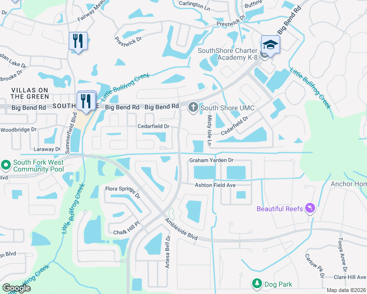 map of restaurants, bars, coffee shops, grocery stores, and more near 13315 Amber Sky Place in Riverview