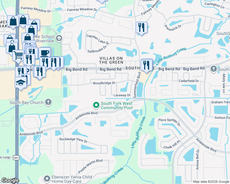 map of restaurants, bars, coffee shops, grocery stores, and more near 11115 Cherrywood Lane in Riverview