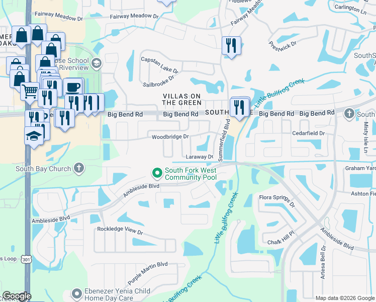 map of restaurants, bars, coffee shops, grocery stores, and more near 11115 Cherrywood Lane in Riverview
