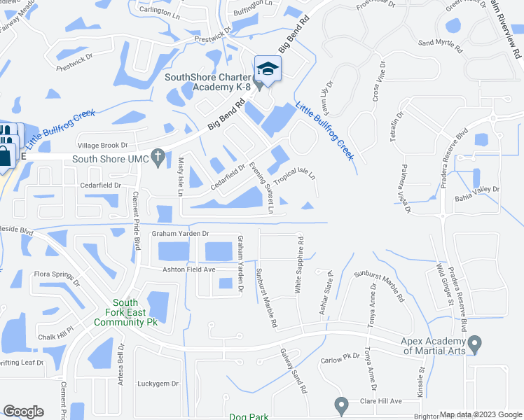 map of restaurants, bars, coffee shops, grocery stores, and more near 11574 Misty Isle Lane in Riverview