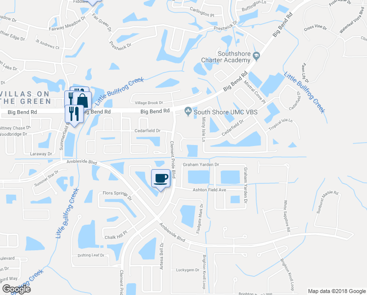 map of restaurants, bars, coffee shops, grocery stores, and more near 13310 Amber Sky Place in Riverview