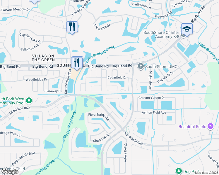 map of restaurants, bars, coffee shops, grocery stores, and more near 13454 Beechberry Drive in Riverview