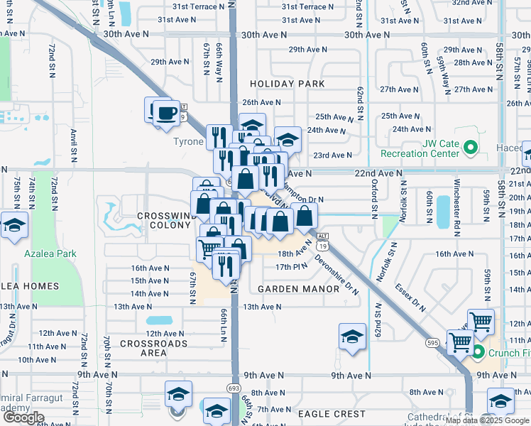map of restaurants, bars, coffee shops, grocery stores, and more near Unnamed Road in St. Petersburg