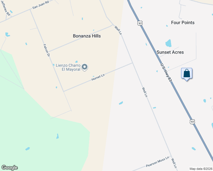 map of restaurants, bars, coffee shops, grocery stores, and more near Hornet Lane in Laredo