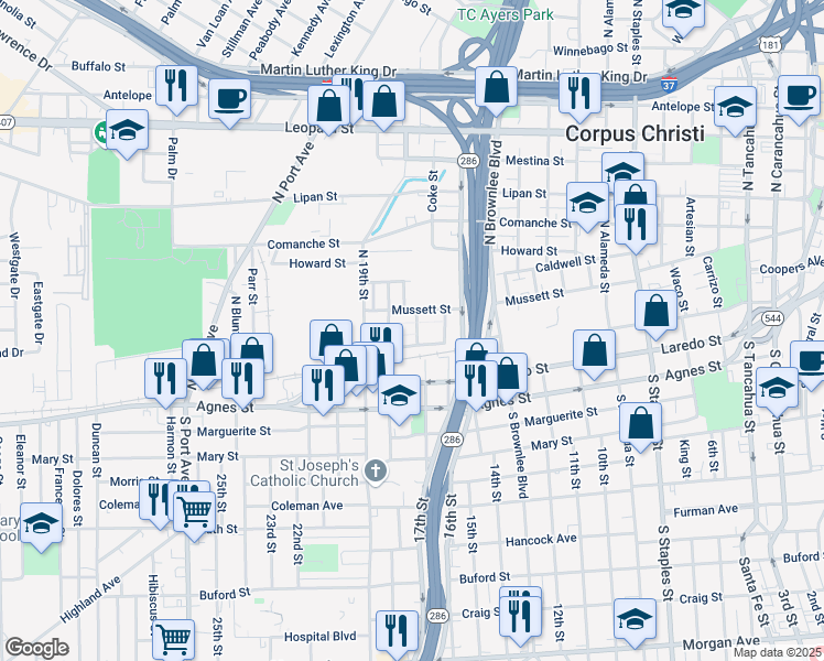map of restaurants, bars, coffee shops, grocery stores, and more near 2007 Violeta Court in Corpus Christi
