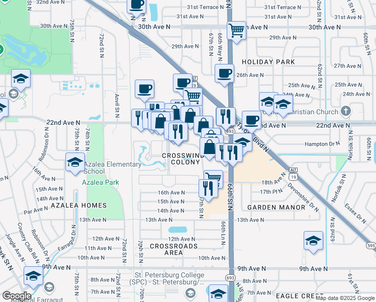 map of restaurants, bars, coffee shops, grocery stores, and more near in St. Petersburg
