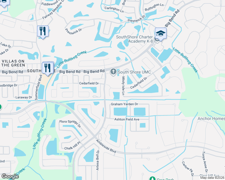 map of restaurants, bars, coffee shops, grocery stores, and more near 13315 Amber Sky Place in Riverview