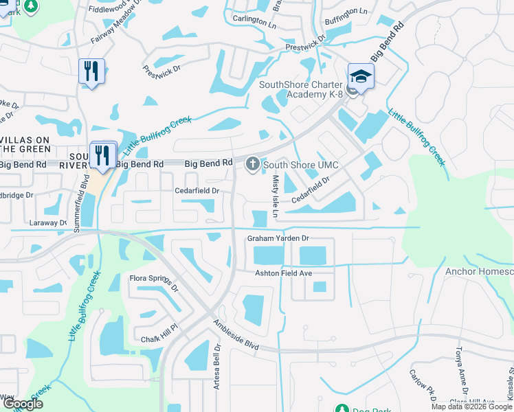 map of restaurants, bars, coffee shops, grocery stores, and more near 12311 Cedarfield Drive in Riverview