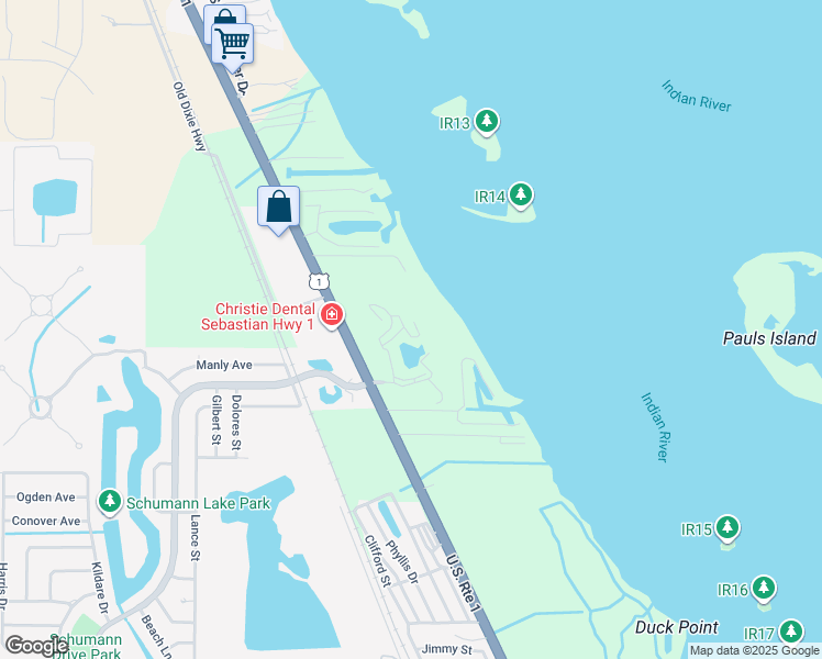 map of restaurants, bars, coffee shops, grocery stores, and more near 6254 Mirror Lake Court in Sebastian