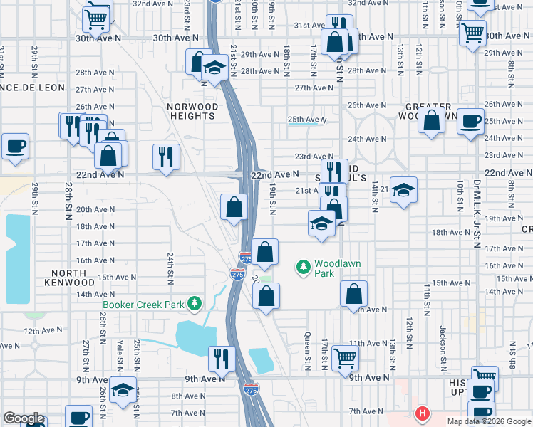 map of restaurants, bars, coffee shops, grocery stores, and more near 2011 19th Street North in St. Petersburg