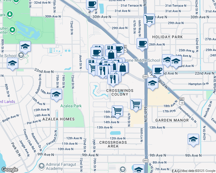 map of restaurants, bars, coffee shops, grocery stores, and more near 160 20th Avenue North in St. Petersburg
