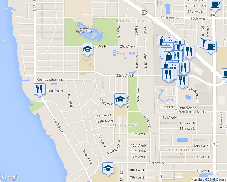 map of restaurants, bars, coffee shops, grocery stores, and more near 2001 76th Street North in St. Petersburg