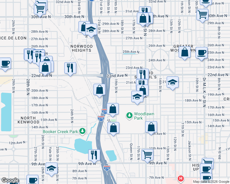 map of restaurants, bars, coffee shops, grocery stores, and more near 2011 19th Street North in St. Petersburg