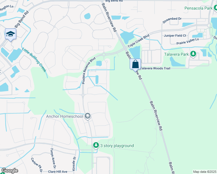 map of restaurants, bars, coffee shops, grocery stores, and more near 13452 Palmera Vista Drive in Riverview