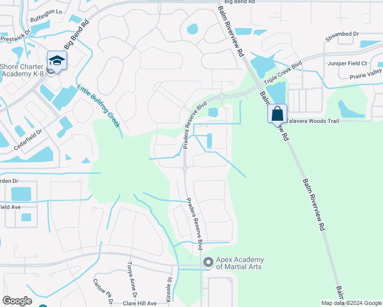 map of restaurants, bars, coffee shops, grocery stores, and more near 11912 Bahia Valley Drive in Riverview