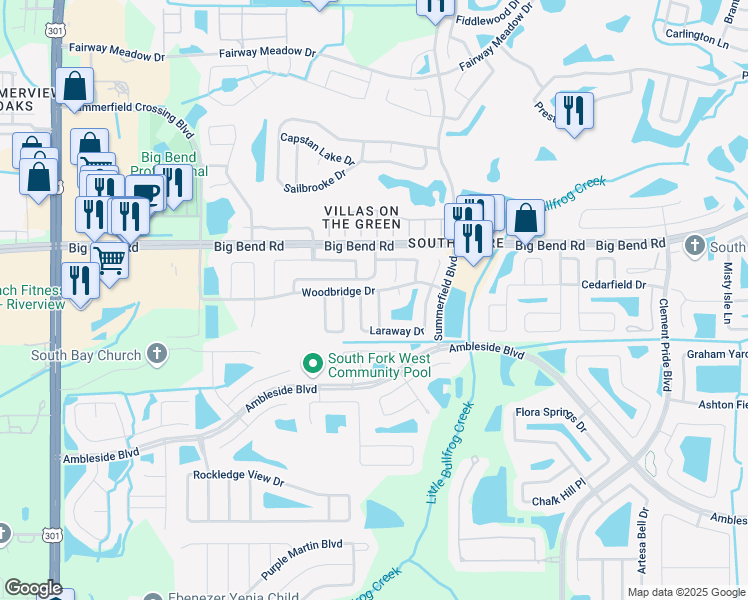 map of restaurants, bars, coffee shops, grocery stores, and more near 11105 Whittney Chase Drive in Riverview