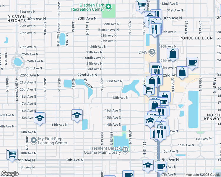 map of restaurants, bars, coffee shops, grocery stores, and more near 3841 20th Avenue North in St. Petersburg
