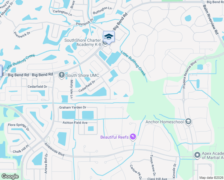 map of restaurants, bars, coffee shops, grocery stores, and more near 13326 Evening Sunset Lane in Riverview