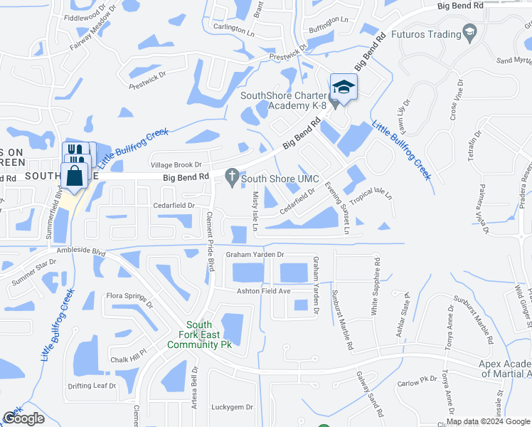 map of restaurants, bars, coffee shops, grocery stores, and more near 12332 Cedarfield Drive in Riverview