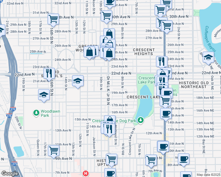 map of restaurants, bars, coffee shops, grocery stores, and more near 2014 Doctor Martin Luther King Junior Street North in St. Petersburg