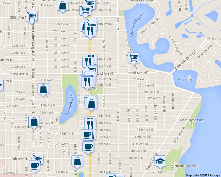 map of restaurants, bars, coffee shops, grocery stores, and more near in St. Petersburg