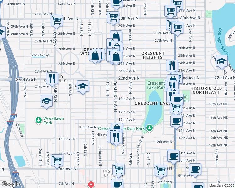 map of restaurants, bars, coffee shops, grocery stores, and more near 2014 Doctor Martin Luther King Junior Street North in St. Petersburg