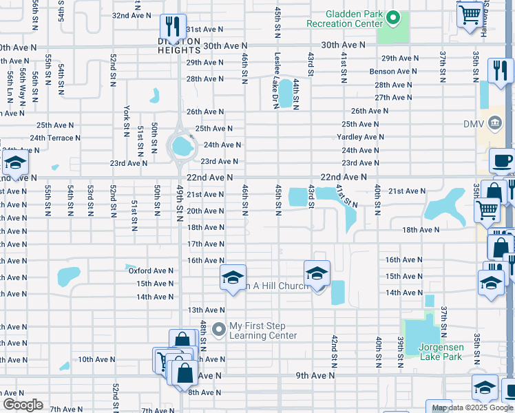 map of restaurants, bars, coffee shops, grocery stores, and more near 4540 21st Avenue North in St. Petersburg