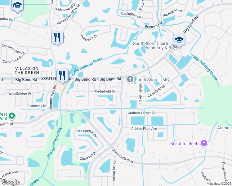map of restaurants, bars, coffee shops, grocery stores, and more near 13301 Ashbark Court in Riverview
