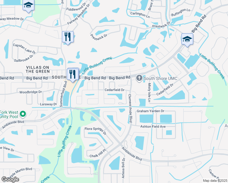 map of restaurants, bars, coffee shops, grocery stores, and more near 12015 Cedarfield Drive in Riverview