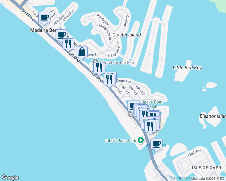 map of restaurants, bars, coffee shops, grocery stores, and more near 13405 Florida 699 in Madeira Beach