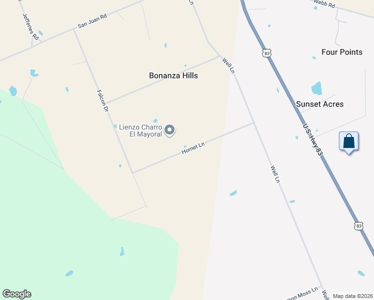 map of restaurants, bars, coffee shops, grocery stores, and more near Hornet Lane in Webb County