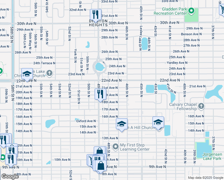 map of restaurants, bars, coffee shops, grocery stores, and more near 4732 21st Avenue North in St. Petersburg