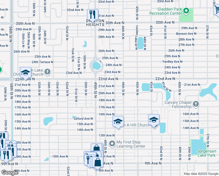 map of restaurants, bars, coffee shops, grocery stores, and more near 4732 21st Avenue North in St. Petersburg
