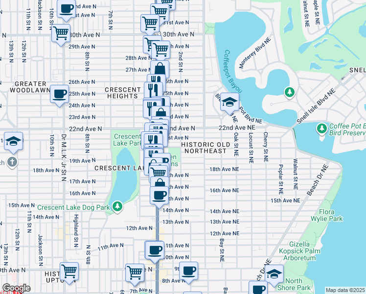 map of restaurants, bars, coffee shops, grocery stores, and more near 146 20th Avenue North in St. Petersburg