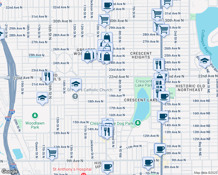 map of restaurants, bars, coffee shops, grocery stores, and more near 2014 Doctor Martin Luther King Junior Street North in St. Petersburg