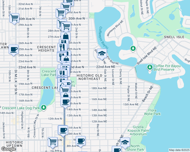 map of restaurants, bars, coffee shops, grocery stores, and more near 146 20th Avenue North in St. Petersburg