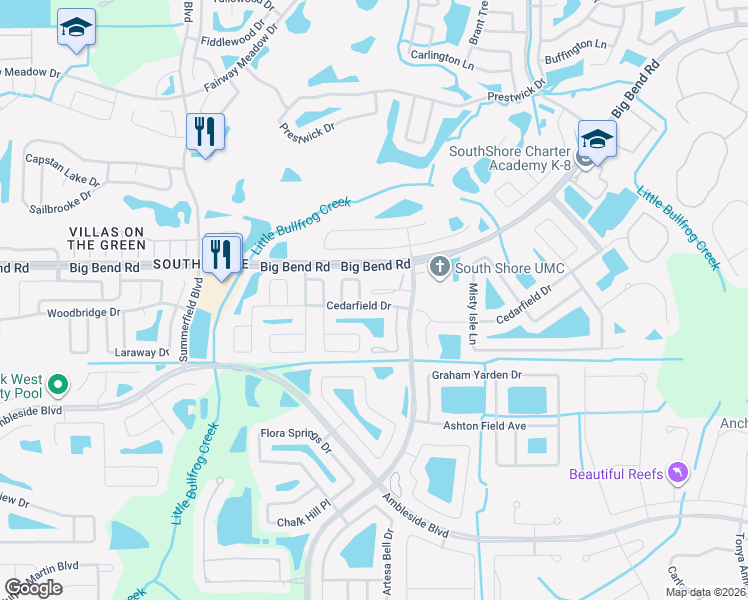 map of restaurants, bars, coffee shops, grocery stores, and more near 12024 Cedarfield Drive in Riverview
