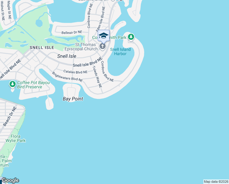 map of restaurants, bars, coffee shops, grocery stores, and more near 1741 Brightwaters Boulevard Northeast in St. Petersburg