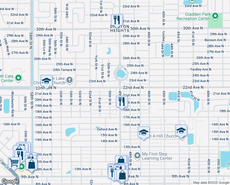 map of restaurants, bars, coffee shops, grocery stores, and more near 4944 21st Avenue North in St. Petersburg