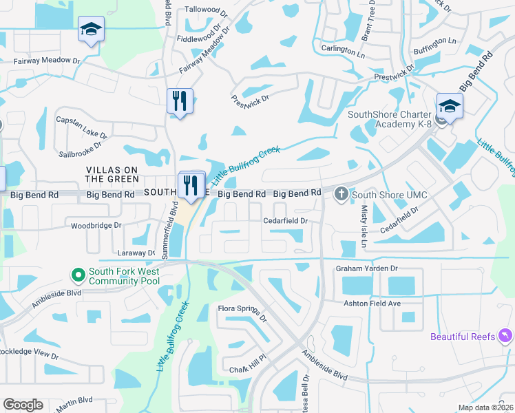map of restaurants, bars, coffee shops, grocery stores, and more near 13211 Beechberry Drive in Riverview