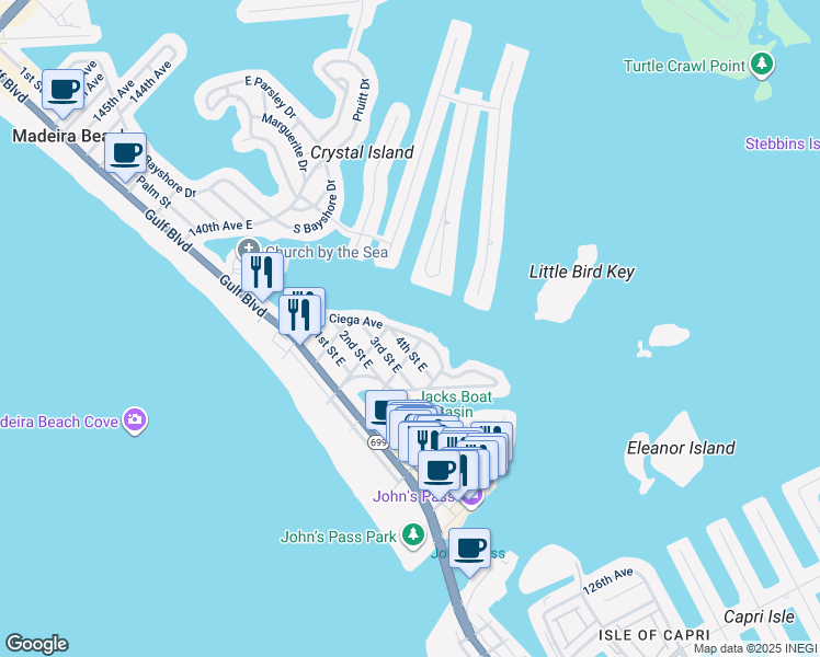 map of restaurants, bars, coffee shops, grocery stores, and more near 13209 Boca Ciega Avenue in Madeira Beach