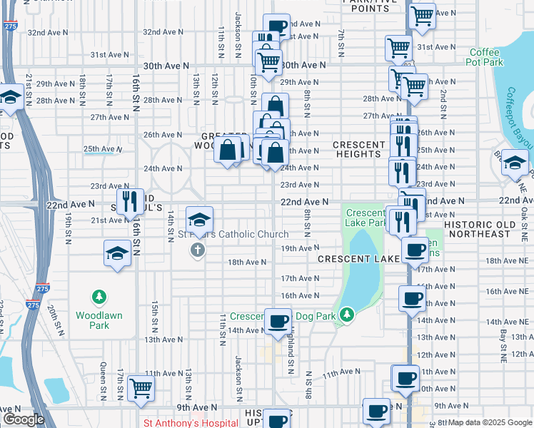 map of restaurants, bars, coffee shops, grocery stores, and more near in St. Petersburg
