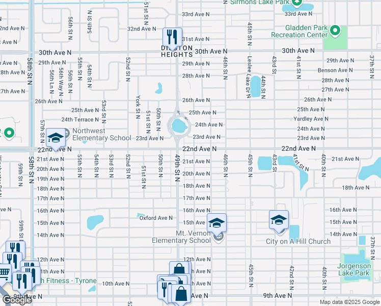 map of restaurants, bars, coffee shops, grocery stores, and more near 2201 49th Street North in St. Petersburg