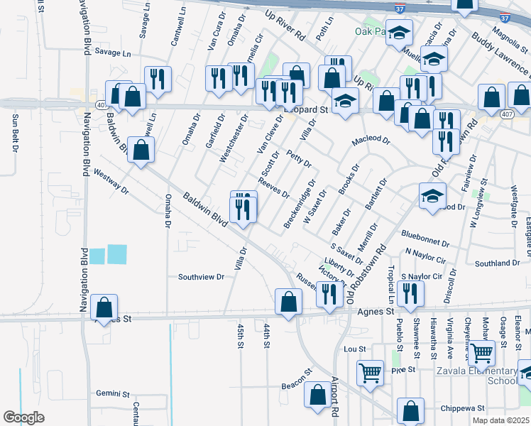 map of restaurants, bars, coffee shops, grocery stores, and more near 433 Dixon Drive in Corpus Christi