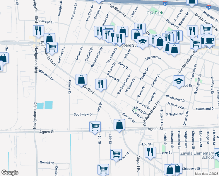 map of restaurants, bars, coffee shops, grocery stores, and more near 433 Dixon Drive in Corpus Christi