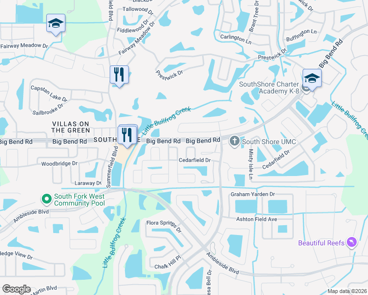 map of restaurants, bars, coffee shops, grocery stores, and more near 13212 Cherry Bark Circle in Riverview