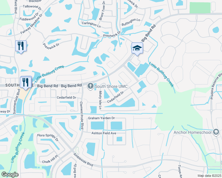 map of restaurants, bars, coffee shops, grocery stores, and more near 11415 Misty Isle Lane in Riverview